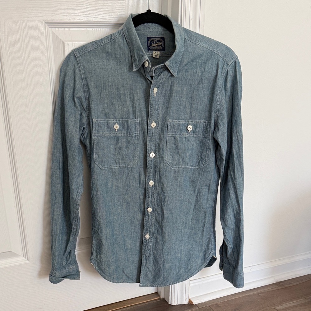 J. Crew Light Blue Denim Chambray Button-Down Shirt XS Slim